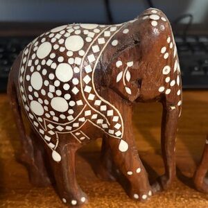 Handcrafted Wooden Elephant Figurine with White Accents